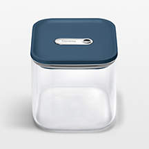 Caraway Navy Airtight 2.5-Qt. Medium Glass Food Storage Container with Plastic and Silicone Lids | Crate & Barrel