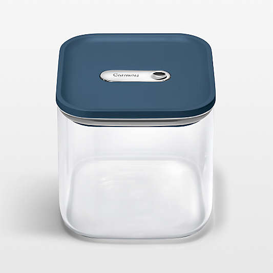Caraway ® Navy Airtight 2.5-Qt. Medium Glass Food Storage Container with Plastic and Silicone Lids
