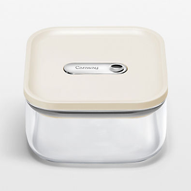 View Caraway ® Cream Airtight 0.9-Qt. Small Glass Food Storage Container with Plastic and Silicone Lids details