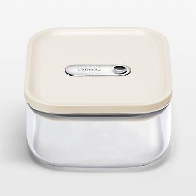 Caraway ® Cream Airtight 0.9-Qt. Small Glass Food Storage Container with Plastic and Silicone Lids