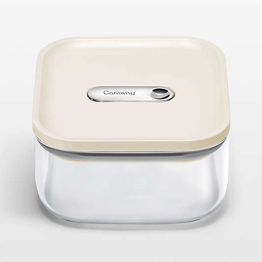 Caraway ® Cream Airtight 0.9-Qt. Small Glass Food Storage Container with Plastic and Silicone Lids