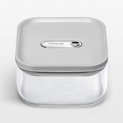 Caraway ® Grey Airtight 0.9-Qt. Small Glass Food Storage Container with Plastic and Silicone Lids