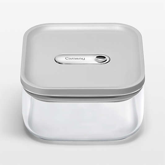 Caraway ® Grey Airtight 0.9-Qt. Small Glass Food Storage Container with Plastic and Silicone Lids