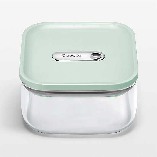 Caraway ® Mist Airtight 0.9-Qt. Small Glass Food Storage Container with Plastic and Silicone Lids