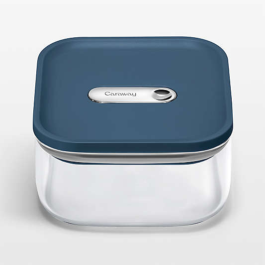 Caraway ® Navy Airtight 0.9-Qt. Small Glass Food Storage Container with Plastic and Silicone Lids