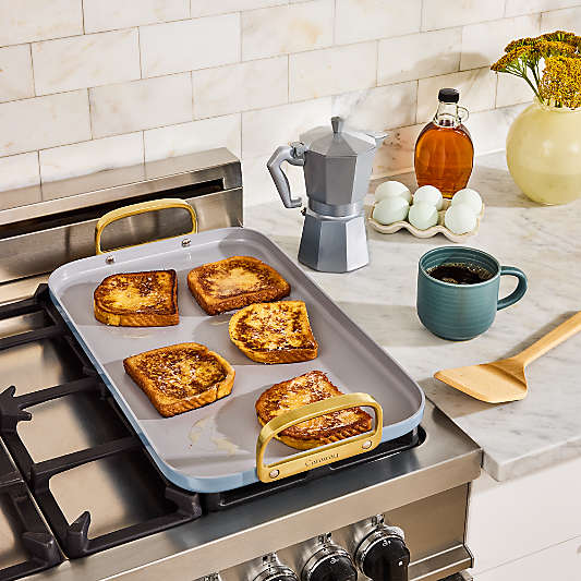 Caraway ® Blue Lagoon Ceramic Non-Stick Double Griddle with Gold Hardware