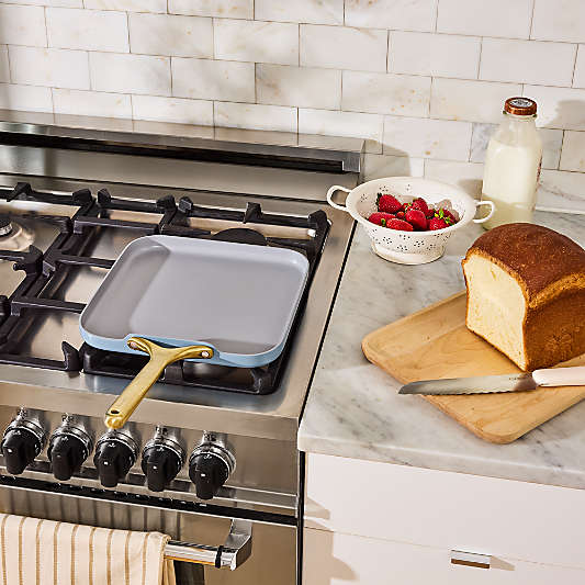 Caraway ® Blue Lagoon Ceramic Non-Stick Square Griddle Pan with Gold Hardware