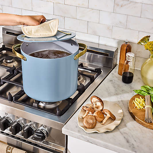 Caraway ® Cookware Plus Blue Lagoon Ceramic 12-Qt. Stock Pot with Gold Hardware