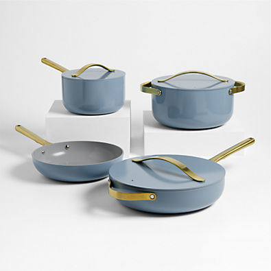 View Caraway ® Blue Lagoon Ceramic Non-Stick 12-Piece Cookware Set with Gold Hardware details