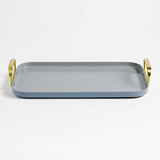 Caraway ® Blue Lagoon Ceramic Nonstick Double Griddle with Gold Hardware