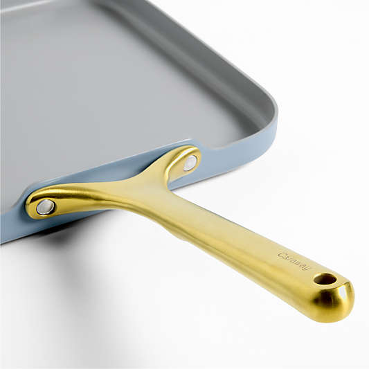 Caraway ® Blue Lagoon Ceramic Non-Stick Square Griddle with Gold Hardware