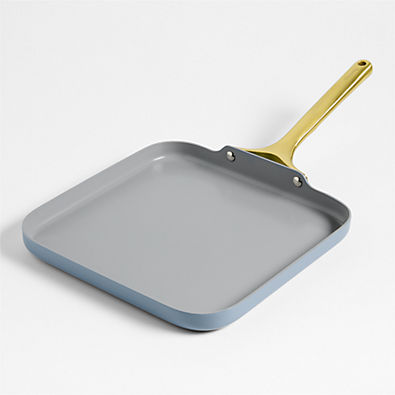 View Caraway ® Blue Lagoon Ceramic Non-Stick Square Griddle Pan with Gold Hardware details