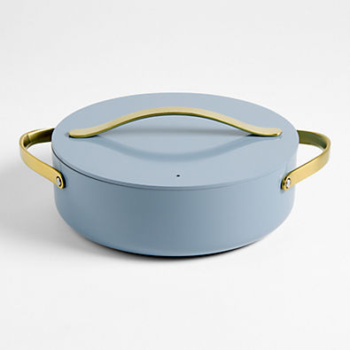 View Caraway ® Cookware Plus 6-Qt. Blue Lagoon Ceramic Nonstick Rondeau Pan with Gold Hardware details