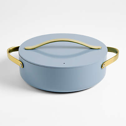 Caraway ® Cookware Plus 6-Qt. Blue Lagoon Ceramic Non-Stick Rondeau Pan with Gold Hardware