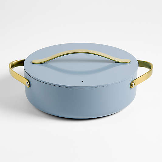 Caraway ® Cookware Plus 6-Qt. Blue Lagoon Ceramic Nonstick Rondeau Pan with Gold Hardware