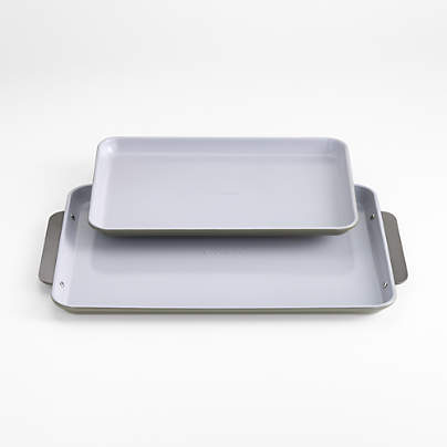 Caraway ® Olive Green Ceramic Nonstick 2-Piece Baking Sheet Duo with Gunmetal Hardware