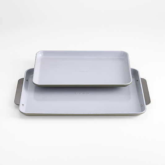 Caraway ® Ceramic Non-Stick Baking Sheet Duo Olive Green with Gunmetal Hardware