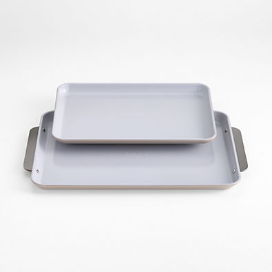 View Caraway Ceramic Non-Stick Baking Sheet Duo Pebble with Gunmetal Hardware details