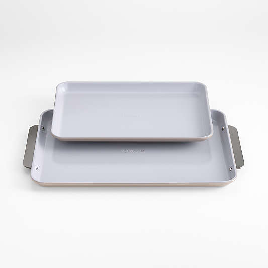 Caraway Ceramic Non-Stick Baking Sheet Duo Pebble with Gunmetal Hardware