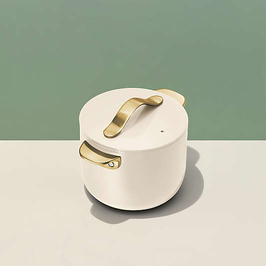 Caraway ® Cookware Plus Cream and Gold 2-Qt. Petite Ceramic Cooker with Lid
