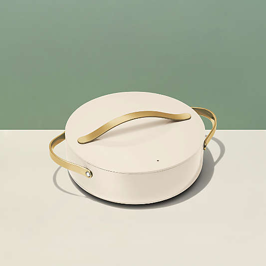 Caraway ® Cookware Plus 6-Qt. Cream Ceramic Nonstick Rondeau Pan with Gold Hardware
