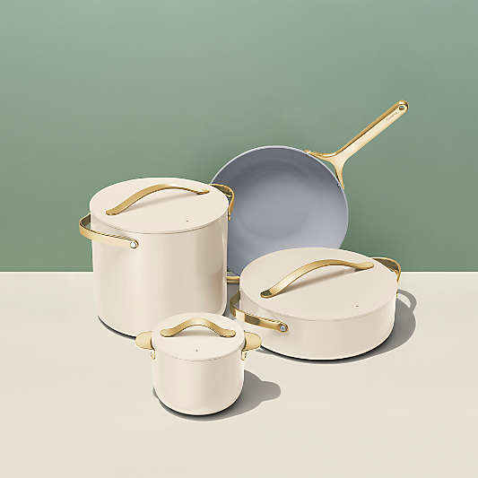 Caraway ® Cookware+ Cream Ceramic Non-Stick 8-Piece Cookware Set with Gold Hardware