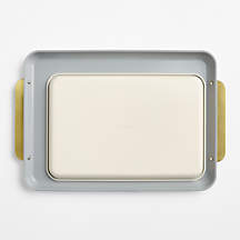 Caraway Cream Ceramic Non-Stick 2-Piece Baking Sheet Duo with Gold Hardware + Reviews | Crate & Barrel