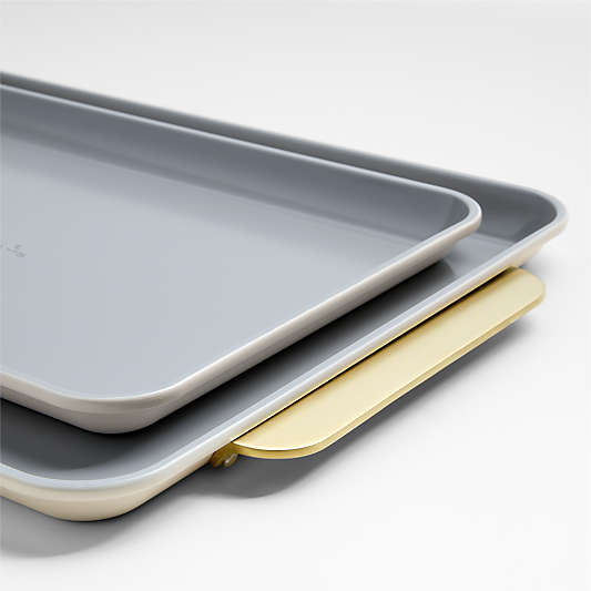 Caraway Home Cream Non-Stick Ceramic Baking Sheet Duo with Gold Handles