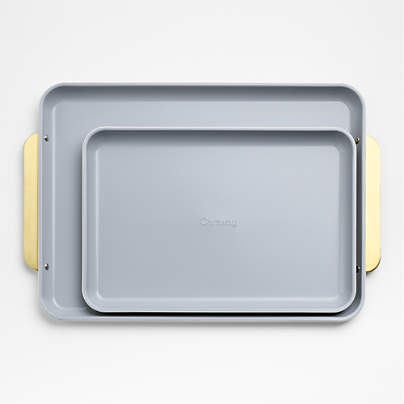 Caraway Home Cream Non-Stick Ceramic Baking Sheet Duo with Gold Handles