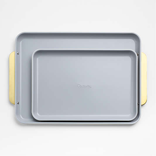 Caraway Home Cream Non-Stick Ceramic Baking Sheet Duo with Gold Handles