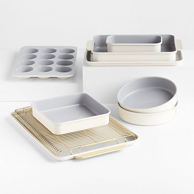 View Caraway ® Cream Ceramic Complete 11-Piece Bakeware Set with Gold Hardware details