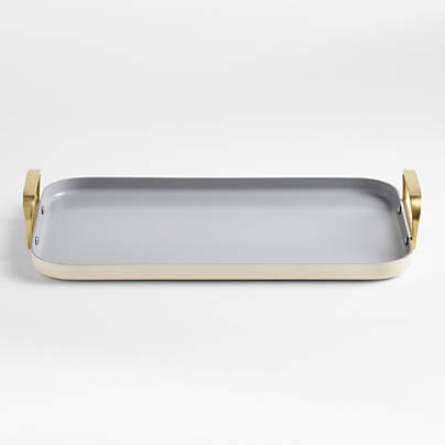 Caraway ® Cream Ceramic Nonstick Double Burner Griddle with Gold Hardware