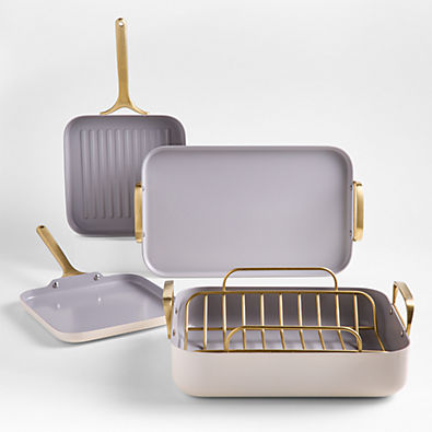 View Caraway ® Cream Ceramic Non-Stick 5-Piece Cookware Set with Gold Hardware details