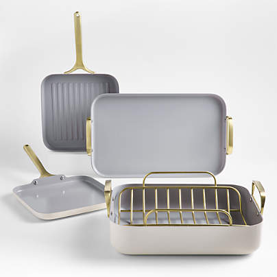 Caraway ® Cream Ceramic Nonstick 5-Piece Cookware Set with Gold Hardware