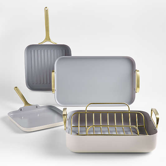 Caraway ® Cream Ceramic Nonstick 5-Piece Cookware Set with Gold Hardware