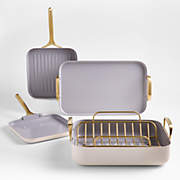 Caraway ® Cream Ceramic Non-Stick Square Grill Pan with Gold Hardware