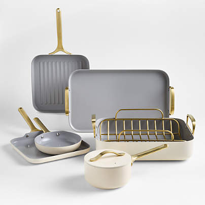 Caraway ® Cream Ceramic Nonstick 7-Piece Cookware Set with Gold Hardware