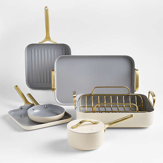 Caraway ® Cream Ceramic Nonstick 7-Piece Cookware Set with Gold Hardware