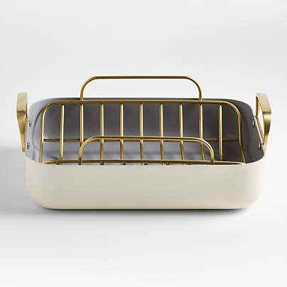 Caraway ® 16.5" Cream Ceramic Non-Stick Roasting Pan with Rack