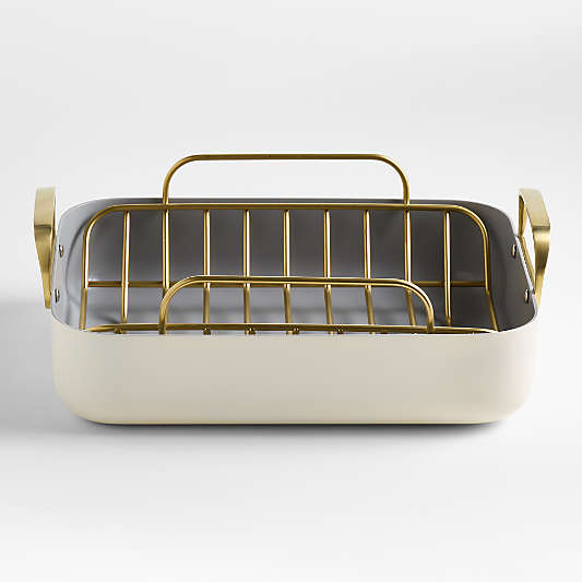Caraway ® 16.5" Cream Ceramic Nonstick Roasting Pan with Rack