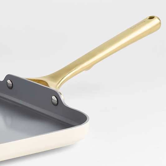 Caraway ® Cream Ceramic Non-Stick Square Griddle Pan with Gold Hardware