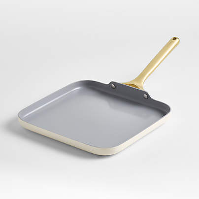 Caraway ® Cream Ceramic Nonstick Square Griddle Pan with Gold Hardware
