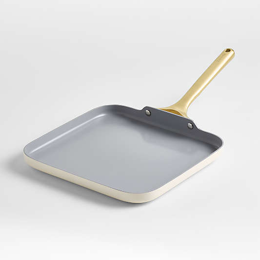 Caraway ® Cream Ceramic Non-Stick Square Griddle Pan with Gold Hardware