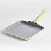 Caraway ® Cream Ceramic Non-Stick Square Grill Pan with Gold Hardware