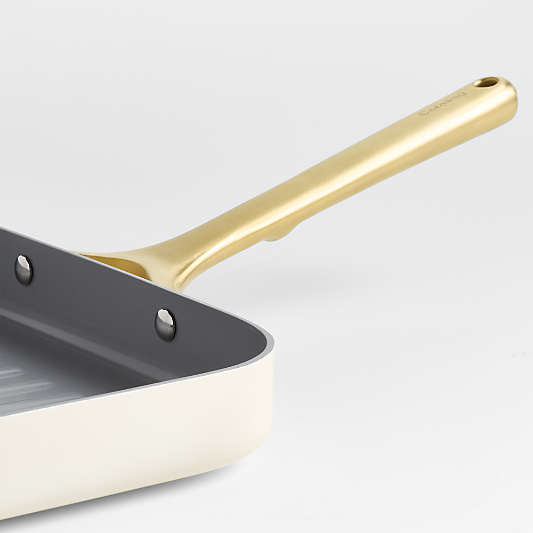 Caraway ® Cream Ceramic Nonstick Square Grill Pan with Gold Hardware