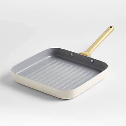 Caraway ® Cream Ceramic Nonstick Square Grill Pan with Gold Hardware