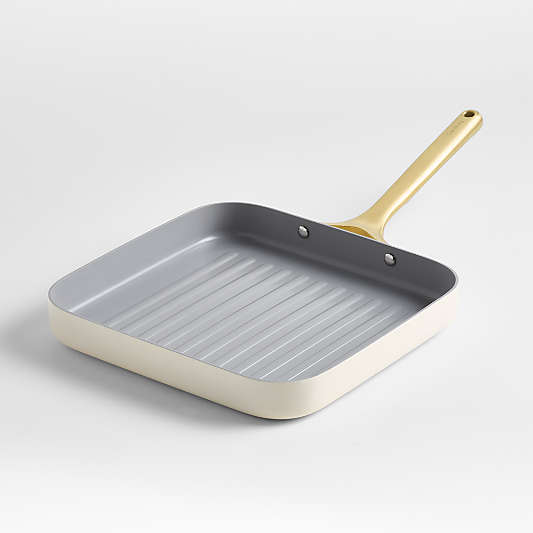 Caraway ® Cream Ceramic Nonstick Square Grill Pan with Gold Hardware