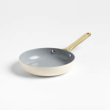 Caraway Cream Ceramic Non-Stick 8" Mini Fry Pan with Gold Hardware + Reviews | Crate & Barrel