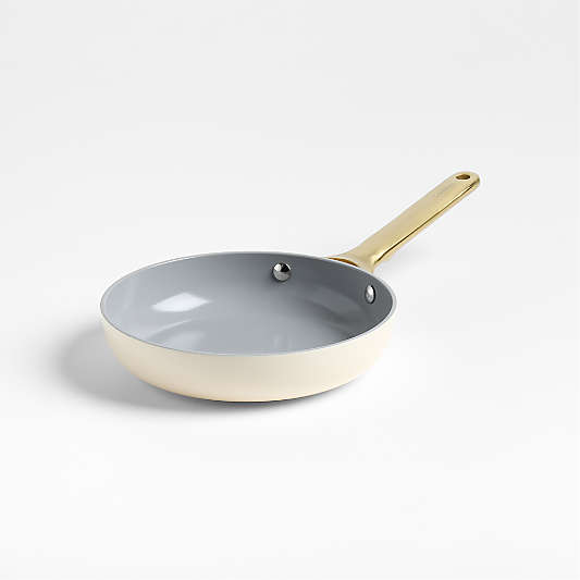 Caraway ® Cream Ceramic Nonstick 8" Mini Fry Pan with Gold Hardware