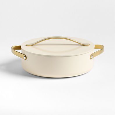View Caraway ® Cookware Plus 6-Qt. Cream Ceramic Nonstick Rondeau Pan with Gold Hardware details